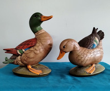 Vintage Hand Painted Pair Of Mallard Duck s Ceramic Statues Country Decor 8.5"
