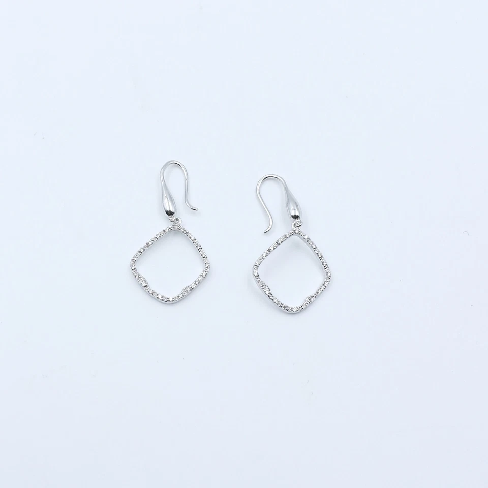 925 Silver Diamond Geometric Dangle Drop Earrings For Women Handmade Fine . - Image 4 of 4