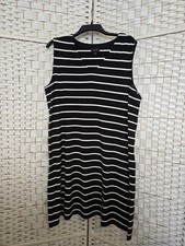 J Jill Wearever Collection Dress Black White Stripe V Neck Sleeveless Size XL P