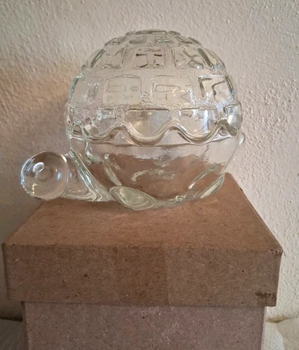 Vintage ANCHOR HOCKING Clear Glass Turtle Trinket Dish w/Dome Shell Lid Small