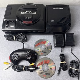 Sega Genesis Model 1 System Console w/ Sega CD 2 Bundle OEM Controller & Cables