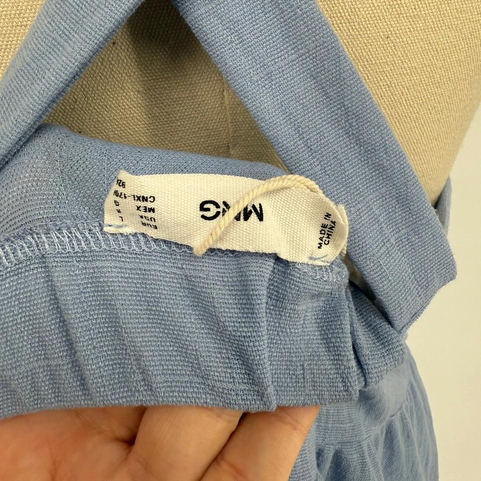 Vestido midi MANGO azul claro cambray espalda cruzada en capas, talla 8 Foto 4 de 4