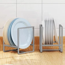 2 Pack Small Metal Plate Holders Dish Storage Display Rack for Cabinet Counter