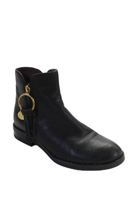 See by Chloe Women's Leather Round Toe Ankle Boots Black Size 37.5