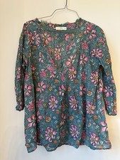 NATURAL LIFE Teal Tunic Top Peasant Floral Boho Lg/XL