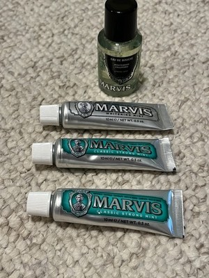 Lot of 3 Marvis Mint Toothpaste 0.5 Oz 10 mL  Mini Travel Size & Mouthwash