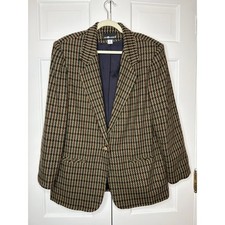 Sag Harbor Womens Brown Houndstooth Single Button Blazer Jacket Size 16 Vintage