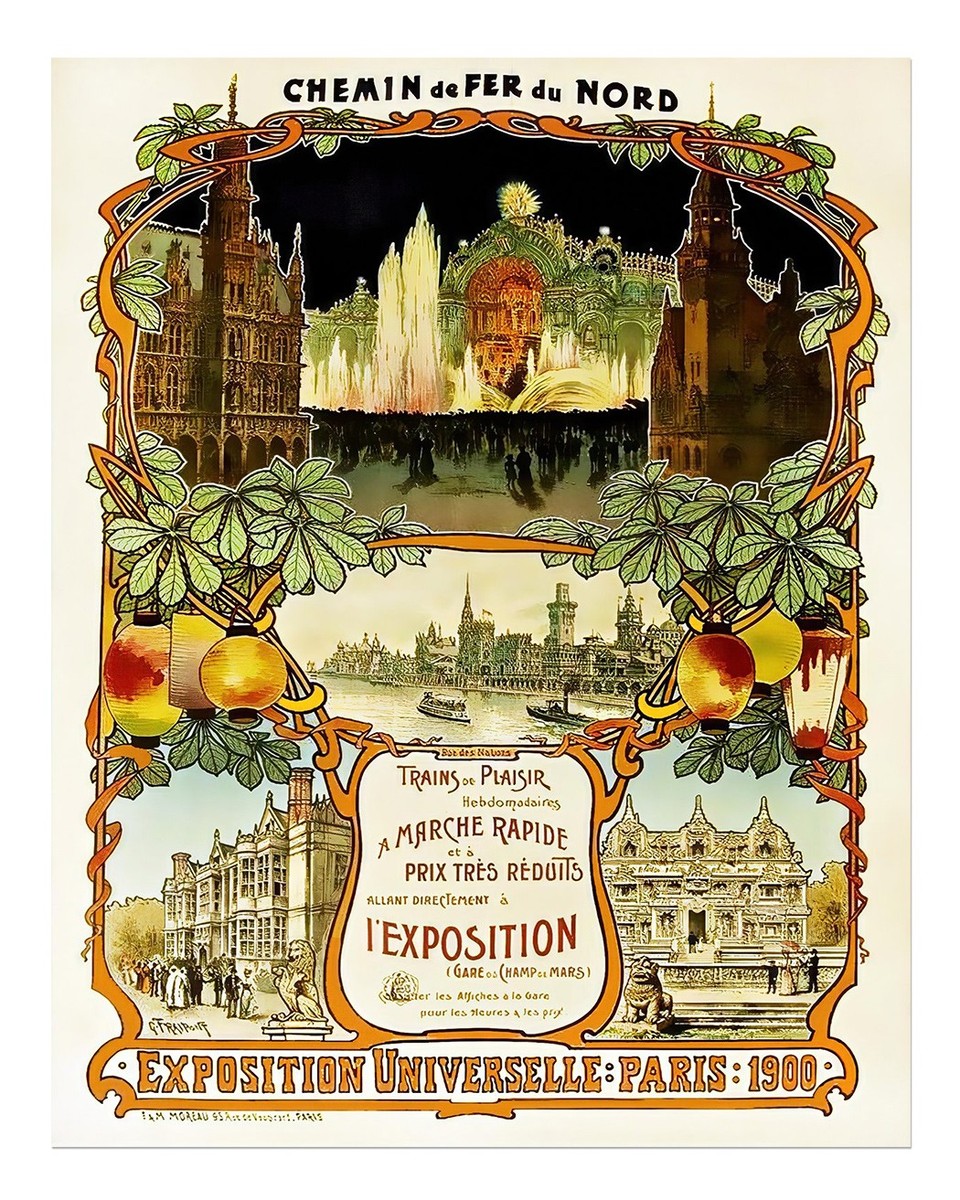 Vintage Paris Exposition 1900 Poster Wall Art Print Premium