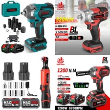 Cordless Electric Ratchet Impact Wrench Gun High Power Driver w/ Socket&Battery