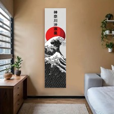 Ocean Waves Red Sun Japanese Aesthetic Tapestry Wall Hanging Decor