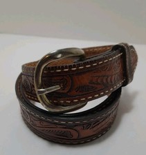 Vtg 70s Western Tooled Leather Belt Floral Scroll Boho Hippie Formay Taiwan 34