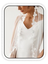 1 Tier Bride Wedding Veil Lace Applique Fingertip Tulle with Comb
