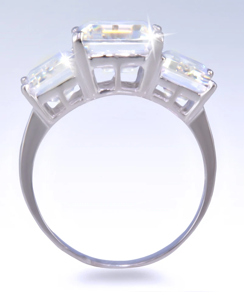 11 Kt Tre Pietre Smeraldo Anello Vintage Top Russo Zirconia Cubica Moissanite - Immagine 2 di 2