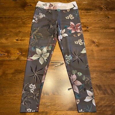 Desigual Leggings Womens Large Gray Floral Ankle Length Workout Pant  Lightweight