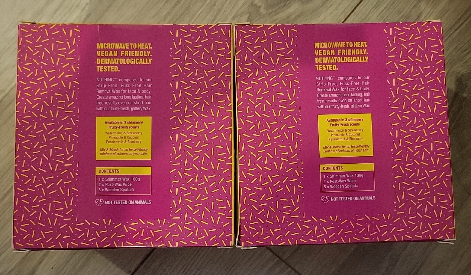 2 x NU THING PINK SHIMMER WATERMELON & STRAWBERRY HAIR REMOVAL WAX 100g