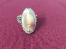 Sterling Silver Oval Abalone Shell Filigree Dome Ring Sz 4.5 3.62g