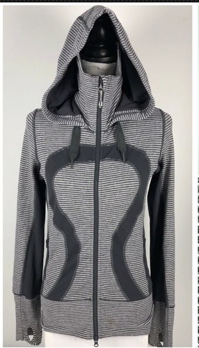 Lululemon Womens 4 Stride Jacket Nylon Blend Stretch Gray Thumbholes Striped Zip