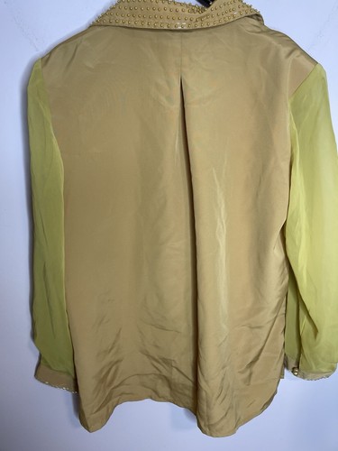 Vintage Givoldi New York Mustard Yellow Blouse Western Rhinestones Beads - Picture 9 of 11