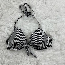 SHADE SHORE padded push up underwire black white stripe bikini top. 34C