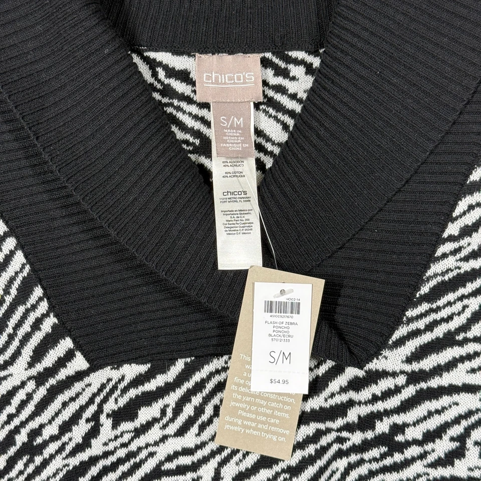 Poncho Chicos Mujer S M Cebra Negro Blanco Fluido Elegante Oficina Animal Capa Neutra Foto 4 de 4