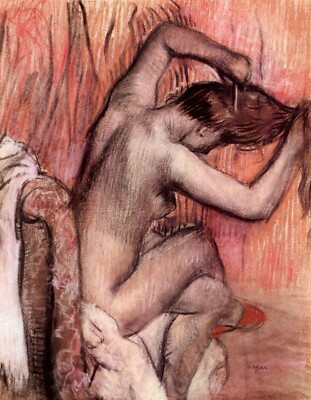 Sitting and brushing by Edgar Degas Giclee Fine Art Print Repro on Canvas