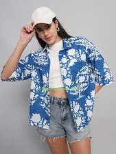 Womens Shirt Ladies Oversized Baggy Fit Short Sleeve Cotton Print T-shirt Tops