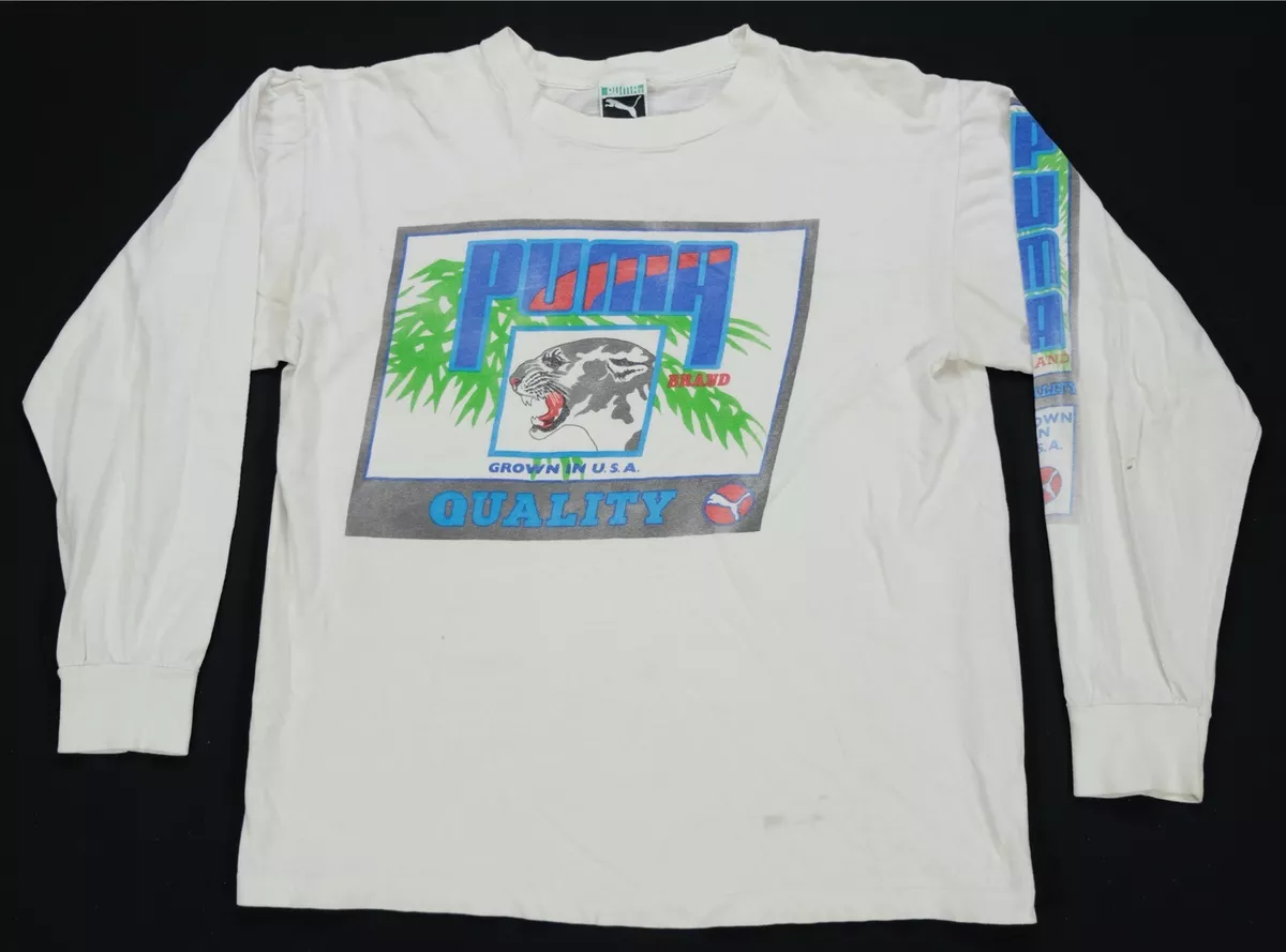Rare Vintage PUMA Brand Quality Grown In U.S.A. Long Sleeve T Shirt 80s 90s SZ L