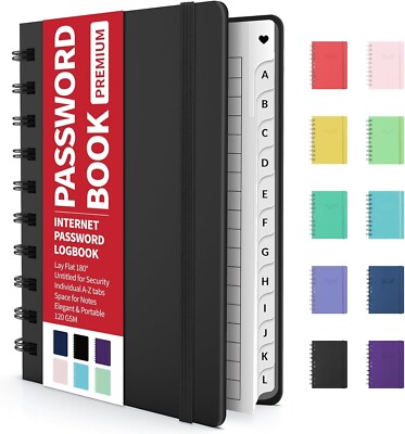 Password Book with Individual Alphabetical Tabs, 4''X5.5'' Small Password Notebook