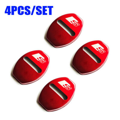 4 Pcs Neu S Line 3D Car Door Lock Cover Alloy Chrome Style Red Buckle Universal