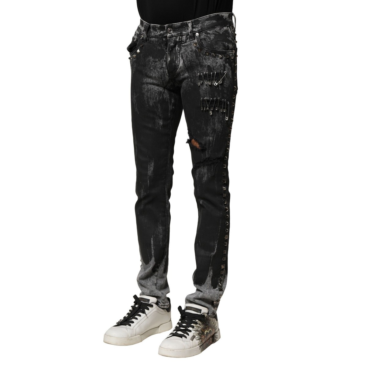 DOLCE & GABBANA Jeans Black Washed Embellished Skinny Denim IT46