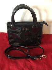 VTG ETTENNE AIGNER SHINY BLACK LEATHER 7.25  X 5.5  SATCHEL CROSSBODY ZIP PURSE