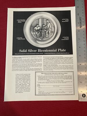 Solid Silver Bicentennial Plate Offer 1972 Print Ad - Great To Frame!