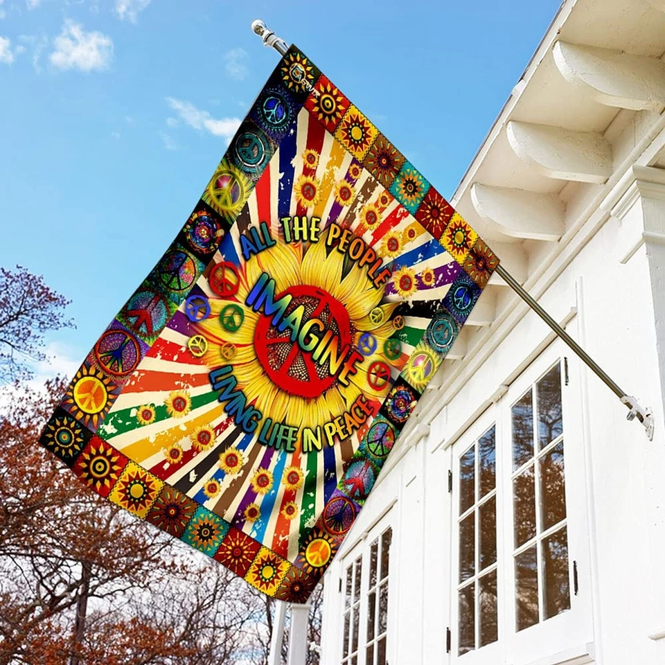 Banderas FLAGWIX - Imagina a todas las personas viviendo la vida en paz hippie girasol... Foto 2 de 4