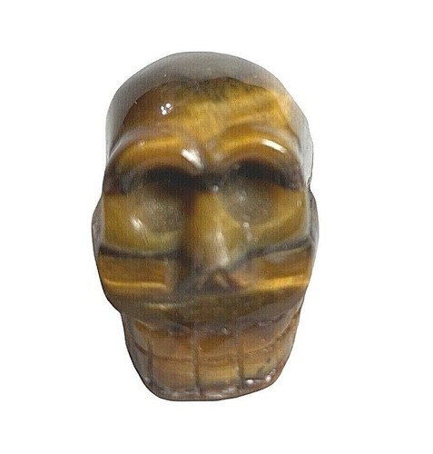 Gold Blue Tiger Eye Carved Skull Pendant 1.5inch 1.9oz Reiki Healing Crystal - Picture 2 of 8