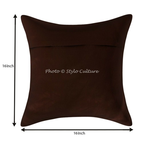Decorative Indian Cushion Covers Brown Brocade Floral Throw Pillow Covers Boho - Picture 2 of 3