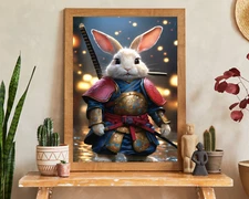 Cute Samurai Rabbit Printable Wall Art, Samurai Portrait,Rabbit Art,Rabbit Decor