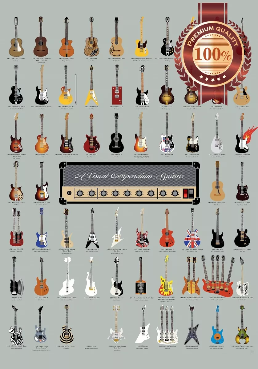 VISUAL CHART GUIDE OF WORLD FAMOUS GUITARS MUSIC WALL PRINT