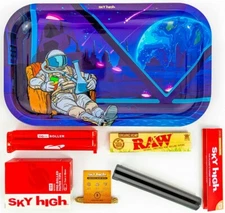 Metal Rolling Tray Astronaut Combo Bundle Kit RAW, SKY HIGH Gift Pack #18 King