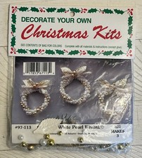 Vtg Beaded Christmas Ornament Kit Pearl Wreath Merri Mac NEW - Kit Of 3 H60