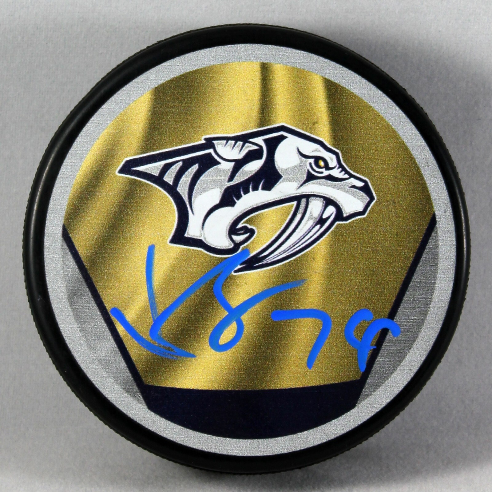 Juuse Saros Autographed Signed Nashville Predators Reverse Retro Puck NHL Autograph +Beckett COA 