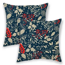 Christmas Pillow Covers 20x20 Inch 2 Pcs Navy Blue Red Floral Decorative Thro...