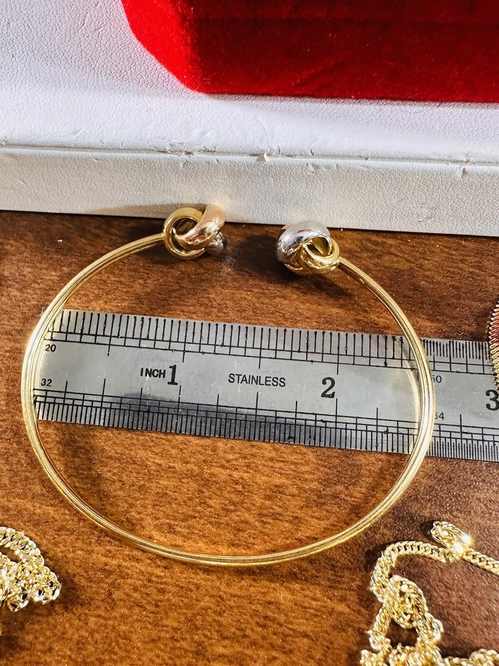 18K 750 Real Gold Tricolors Bangle Bracelet Knot fits 6-7” Long 11mm 6.1g - Image 4 of 4