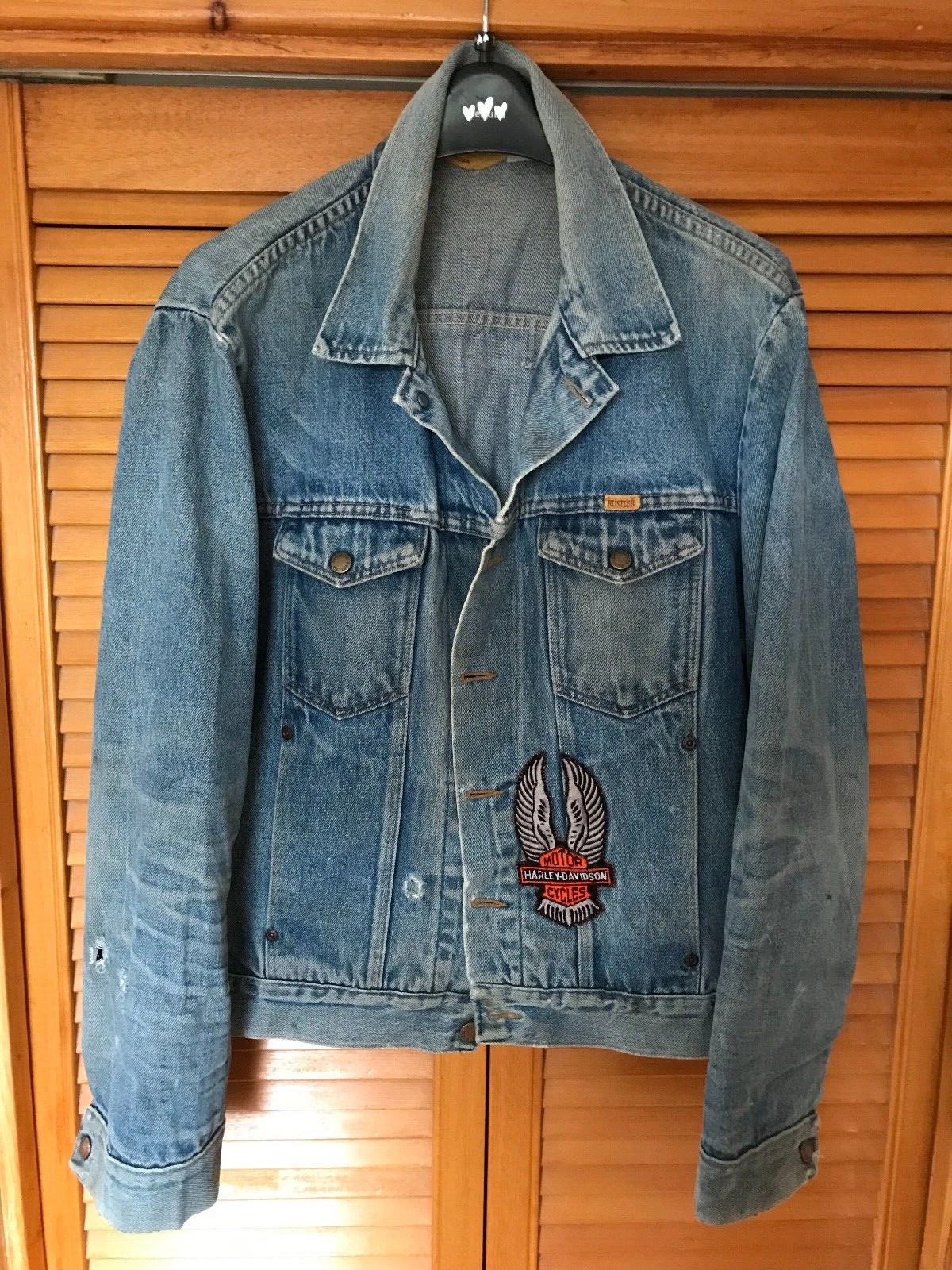 RUSTLER LARGE DISTRESSED USED DENIM JACKET