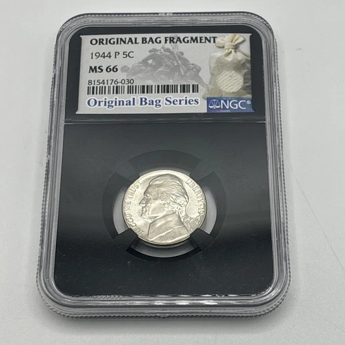 1944 P 5C NGC Jefferson Nickel Original Bag Fragment MS66
