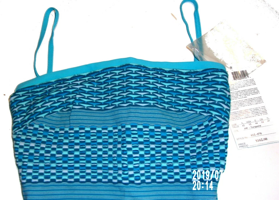 Traje de baño Gottex Turq azul texturizado geo estampado de una pieza sin tirantes nuevo con etiquetas $162 talla 12 Foto 2 de 4