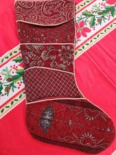 Vintage Victorian Christmas Stocking Floral Vines Paisley  23 " Pockets Velvet
