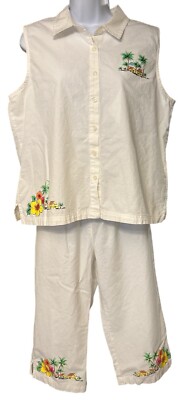 Erika Pant Set Womens Sz XL 2 Piece Beach Capris Cotton Outfit