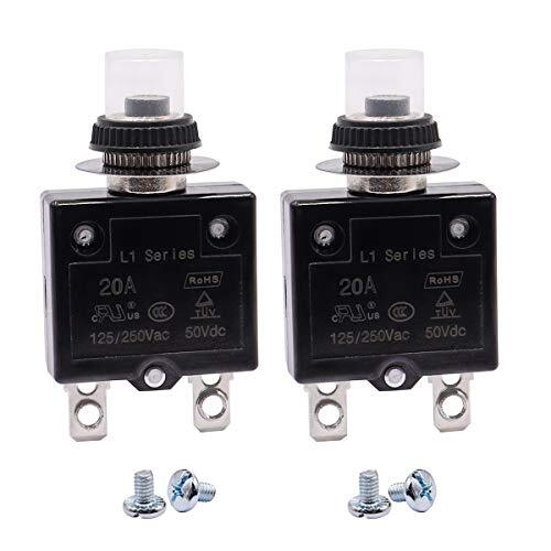 2Pcs 20Amp Circuit Breakers Push Button Manual Reset 125/250V AC 50V DC L1 
