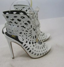 NEW LADIES White 5"Stiletto High Heel Open Toe Lace Up Shoes WOMEN Size 8