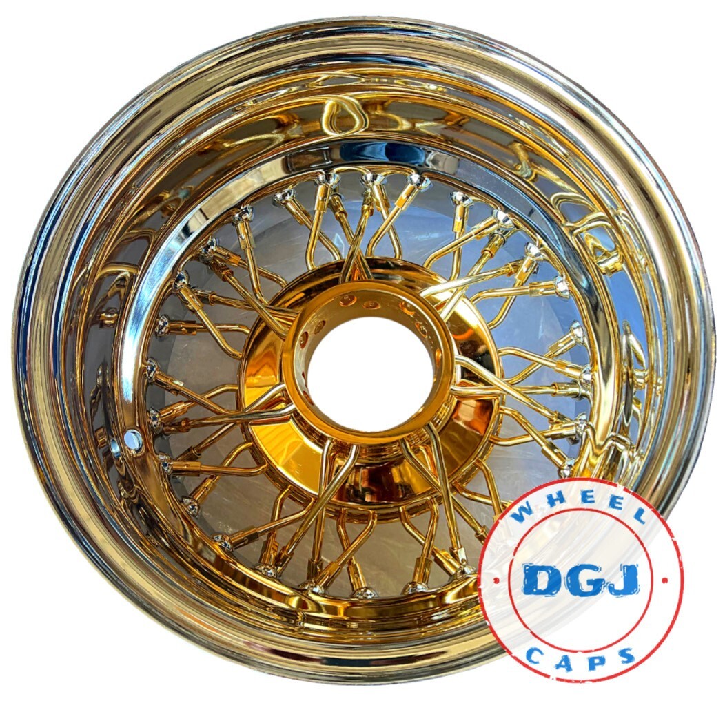 13x7 Reverse 42 Spokes Cross Lace Center Gold Lowrider Wire Wheel